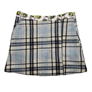 Zand Amsterdam Wrap Skirt One Size Reversible Black Blue Plaid Snap Cotton Wool